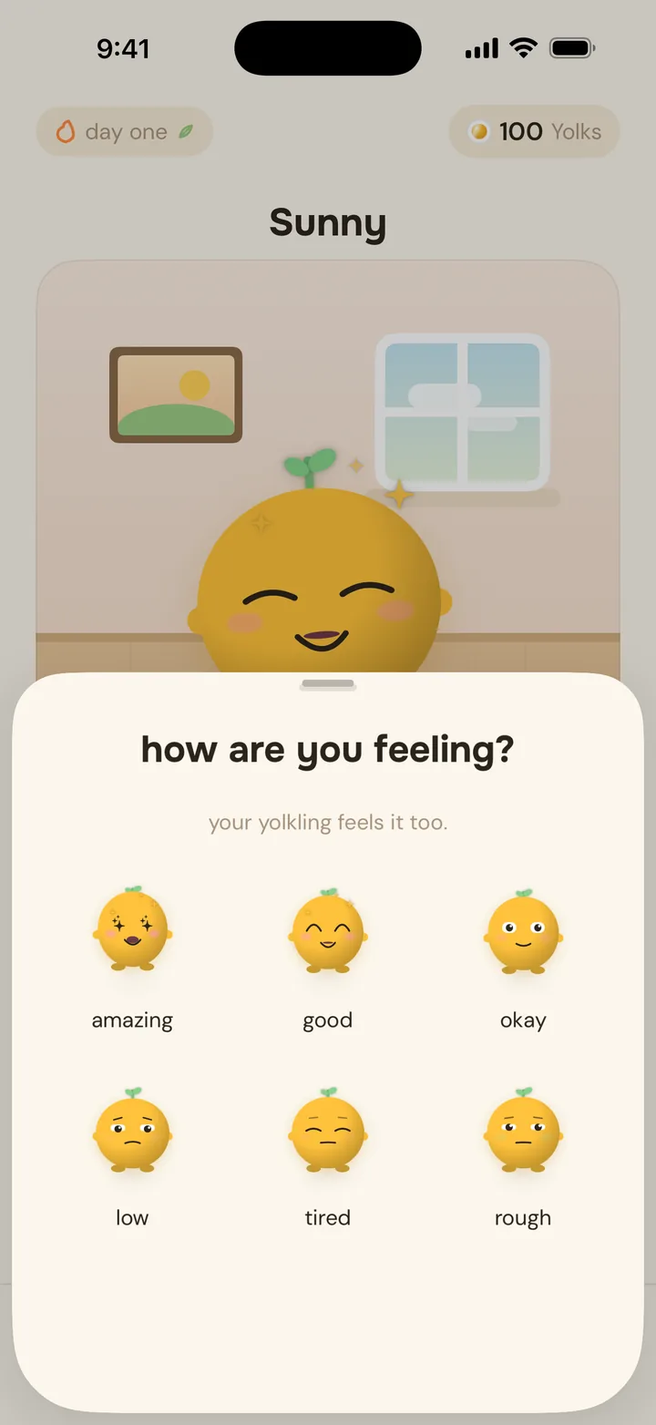 the check-in sheet: how are you feeling? amazing, good, okay, low, tired or rough