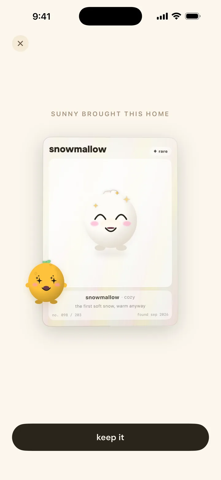 sunny brought this home: a rare snowmallow card, scratched open