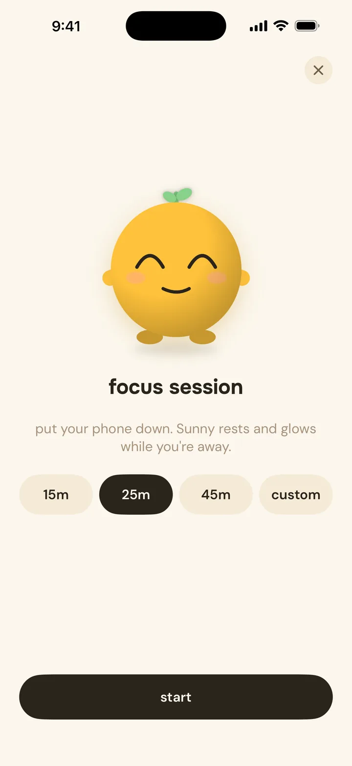 focus session: put your phone down, your little guy rests and glows while you're away